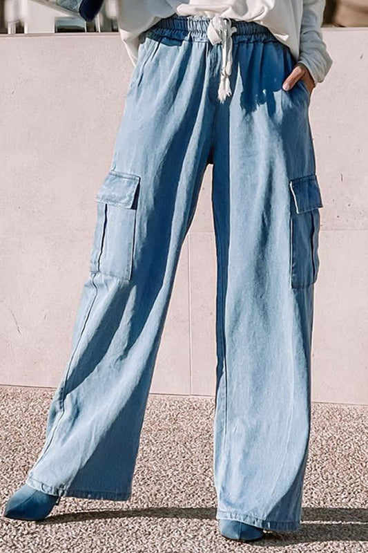 Drawstring Wide Leg Jeans with Pockets