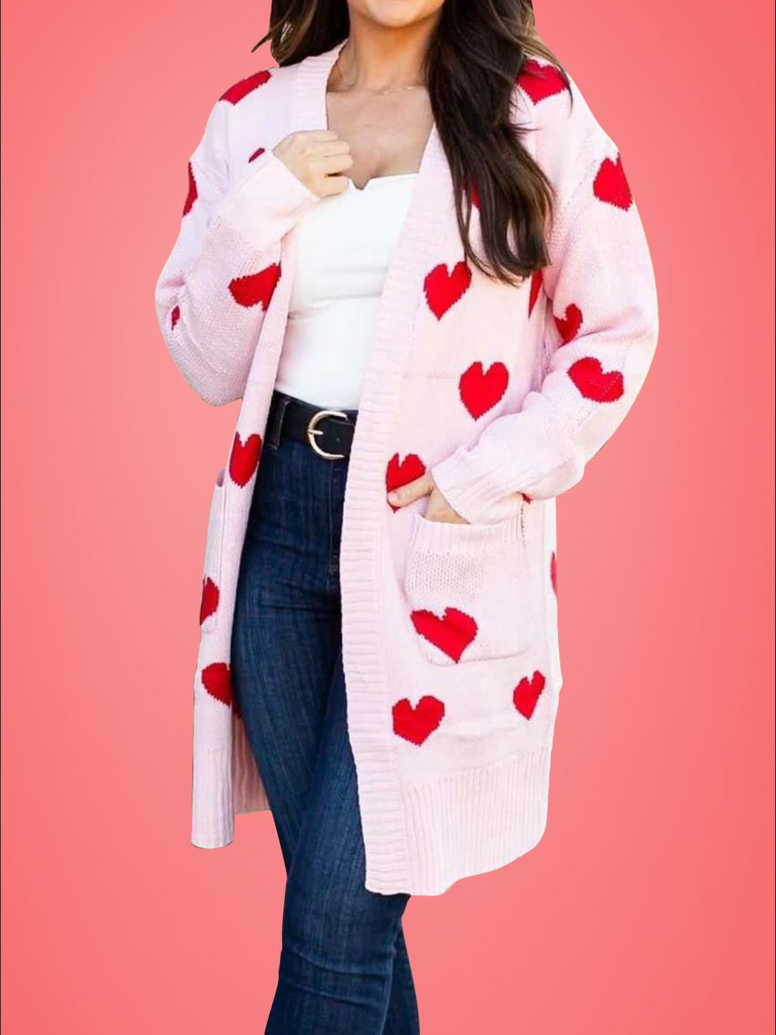 Heart Open Front Long Sleeve Cardigan