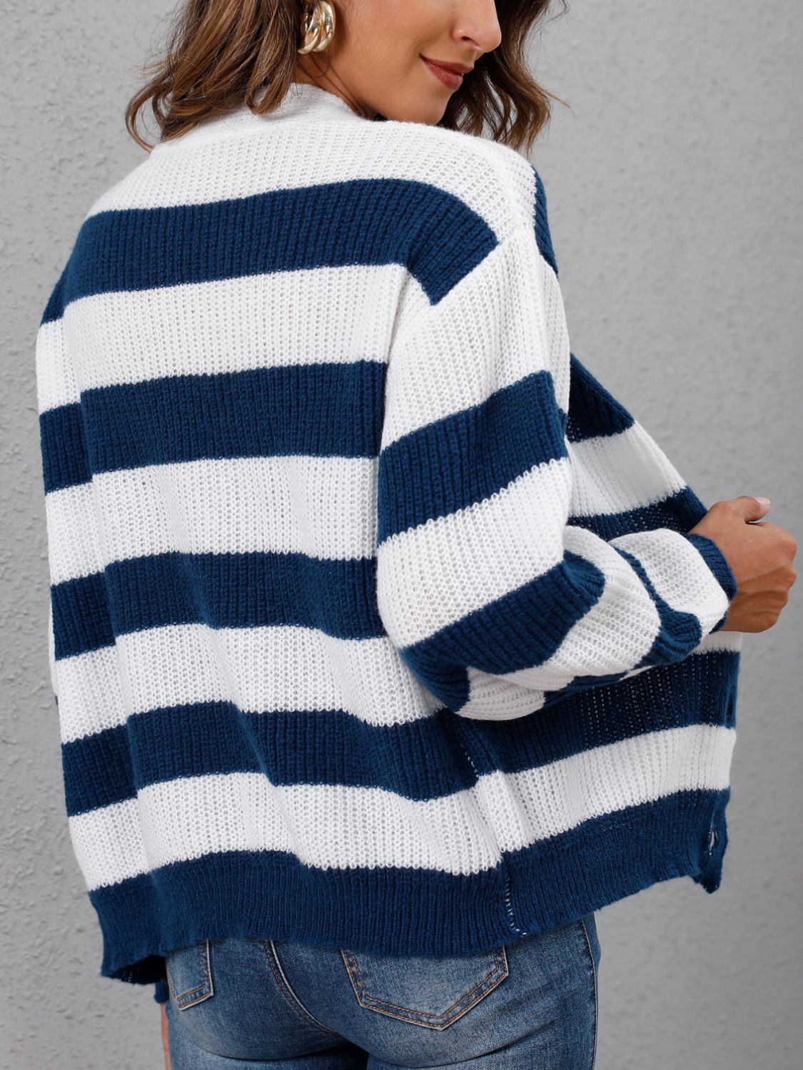 Striped Button Up Long Sleeve Sweater