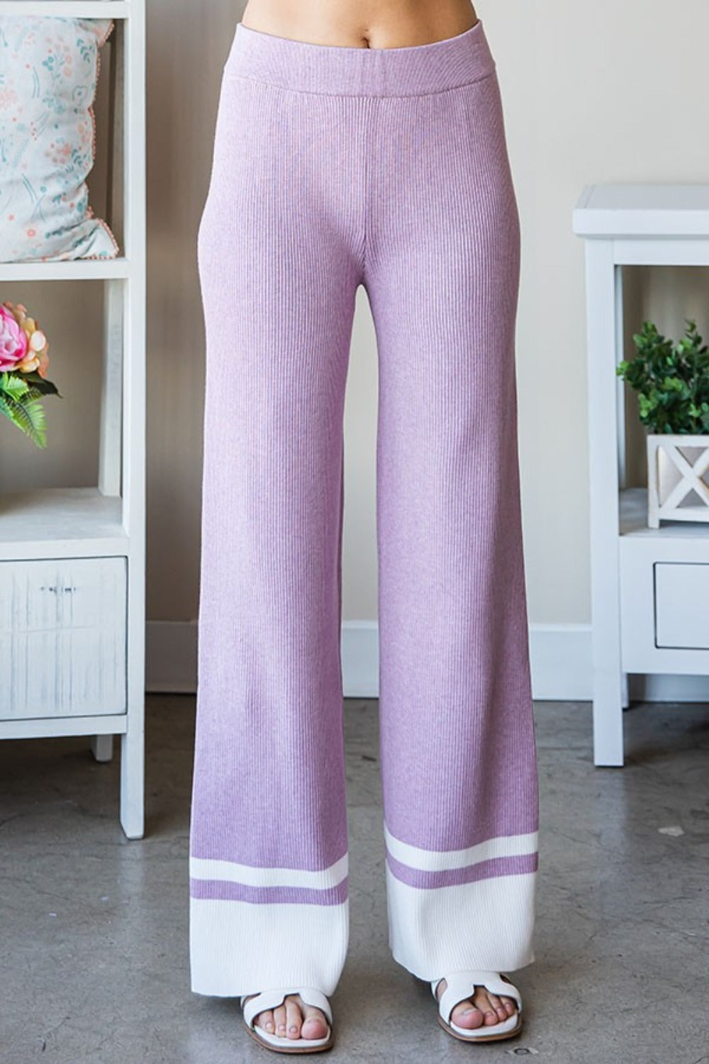 First Love Contrast Ribbed Knit Pants