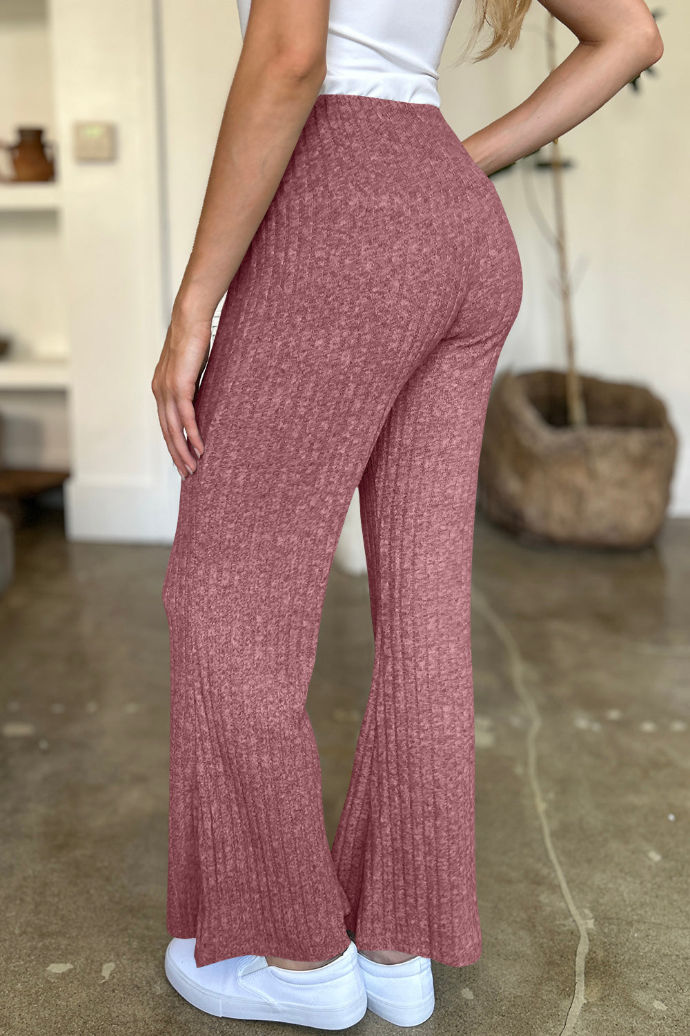 FAM-FAM Ribbed High Waist Flare Pants