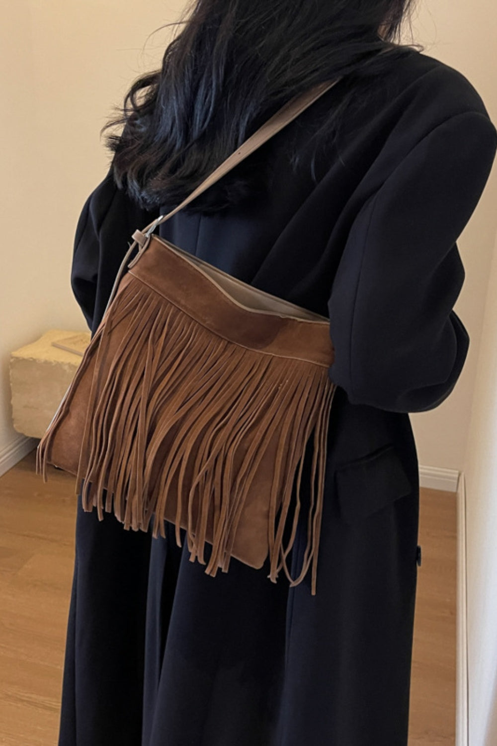 Suede Fringe Adjustable Strap Shoulder Bag