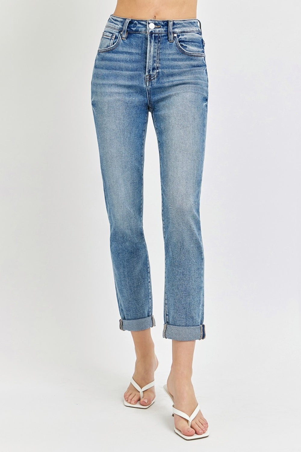 Risen Full Size High Rise Cropped Roll Up Jeans