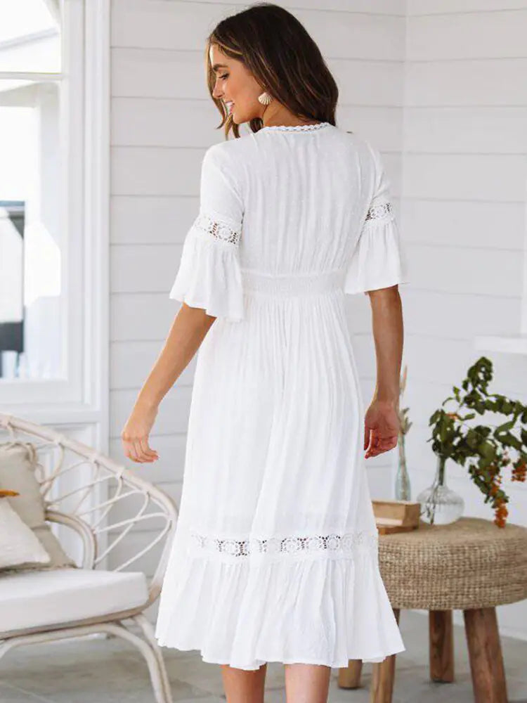 Summer Casual Long Dress Women Boho Elegant White Dress