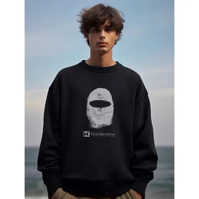 Autumn Cartoon Cat Print Sweatshirts Harajuku Loose Outwear Men Oversized Sweatshirts High Street Casual Long Sleeve Tops