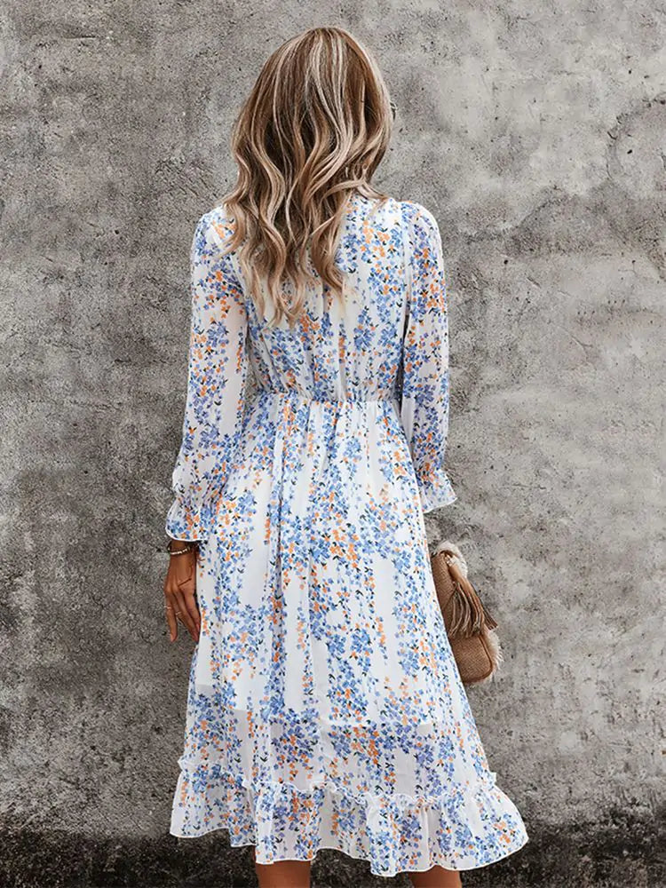 Fashion Long Sleeve Midi summer Dress