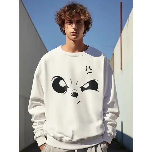 Autumn Cartoon Cat Print Sweatshirts Harajuku Loose Outwear Men Oversized Sweatshirts High Street Casual Long Sleeve Tops