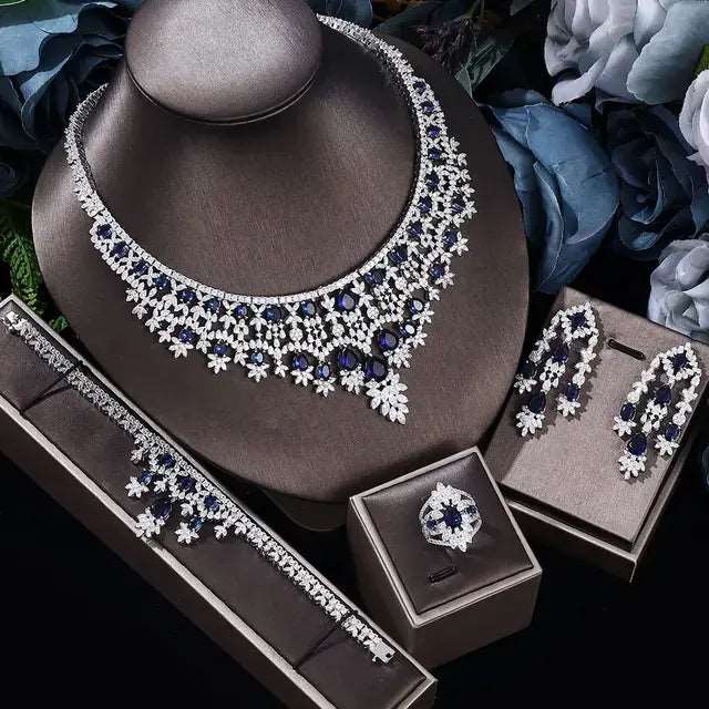 4-piece suit Cubic Zirconia Bride Jewelry Set Women's Party, Deluxe Dubai Crystal Wedding Jewelry Set