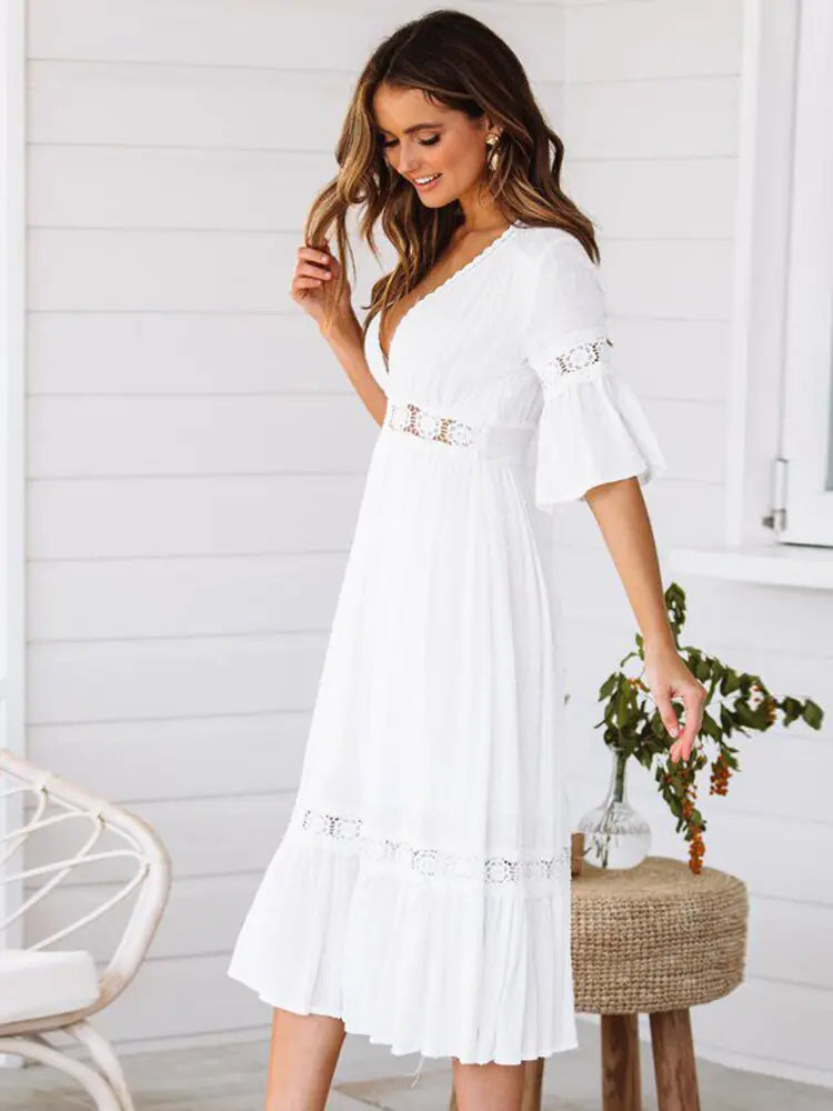 Summer Casual Long Dress Women Boho Elegant White Dress