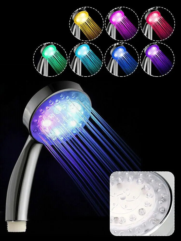 Handheld 7 Color Changing LED Light Water Bath Home Bathroom Shower Head Glow