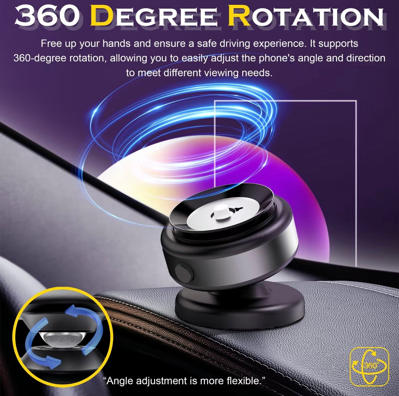 BAS 360° Rotatable Car Magnetic Phone Holder, Car Navigation Holder, Vacuum Adsorption & Magnetic Adsorption Double-sided, For Windshield and Dashboard, Kitchen, Bedroom, Ottice, Multifunctional Phone Accessories for iPhone & Android Smartphone