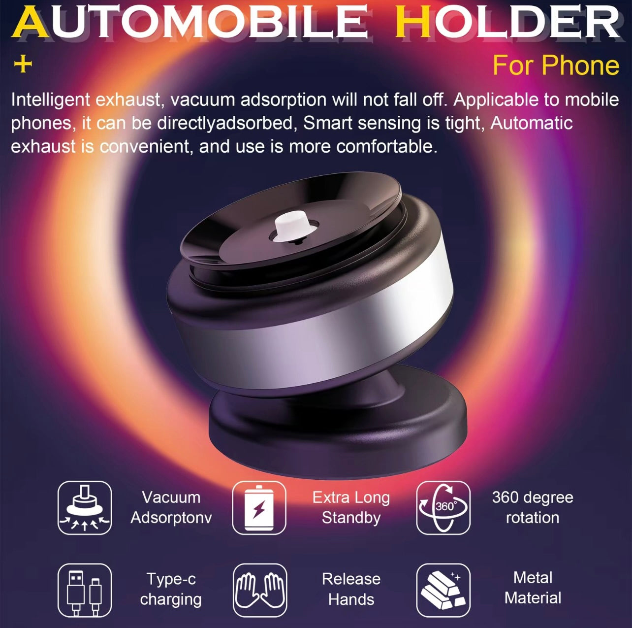 BAS 360° Rotatable Car Magnetic Phone Holder, Car Navigation Holder, Vacuum Adsorption & Magnetic Adsorption Double-sided, For Windshield and Dashboard, Kitchen, Bedroom, Ottice, Multifunctional Phone Accessories for iPhone & Android Smartphone