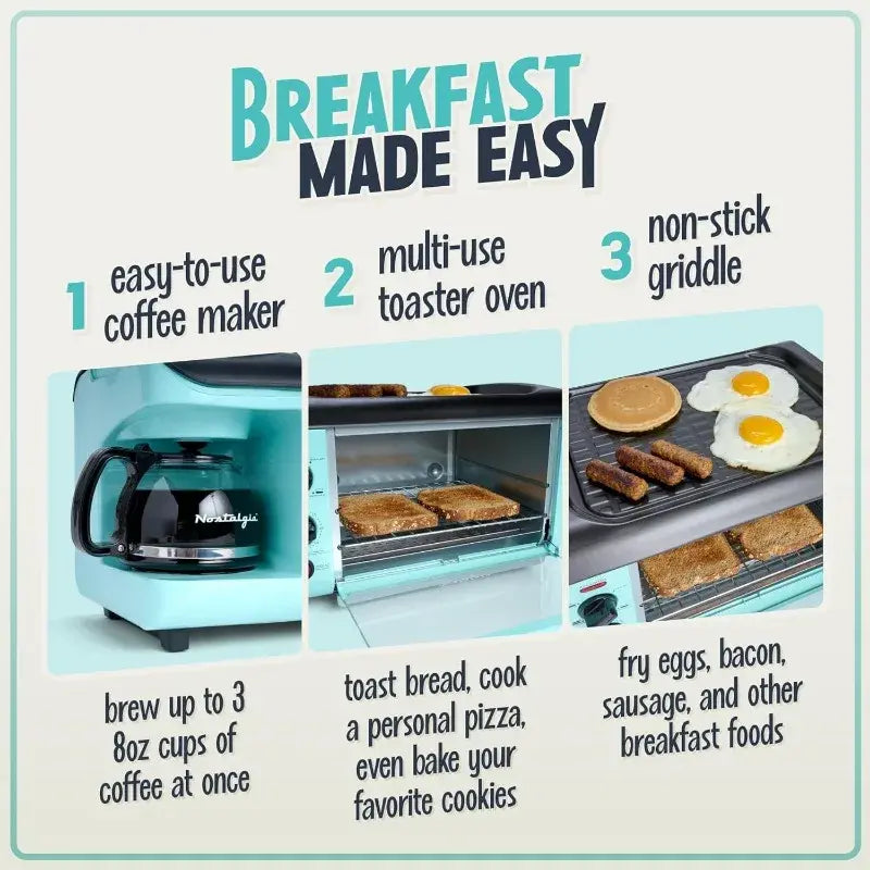 Nostalgia 3-in-1 Breakfast Station - Includes Coffee Maker, Non-Stick Griddle