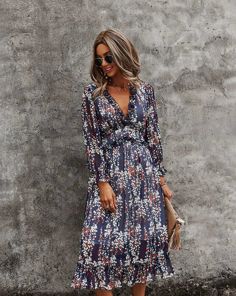 Fashion Long Sleeve Midi summer Dress