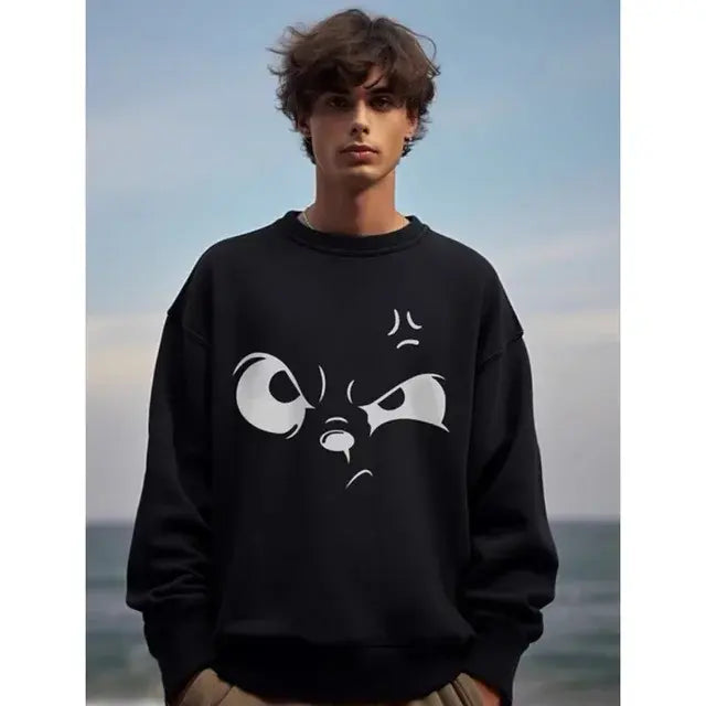 Autumn Cartoon Cat Print Sweatshirts Harajuku Loose Outwear Men Oversized Sweatshirts High Street Casual Long Sleeve Tops