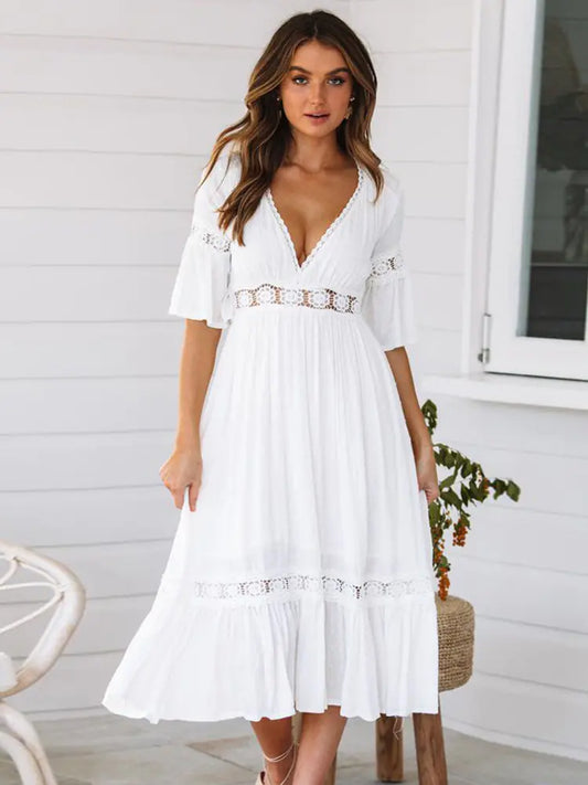 Summer Casual Long Dress Women Boho Elegant White Dress