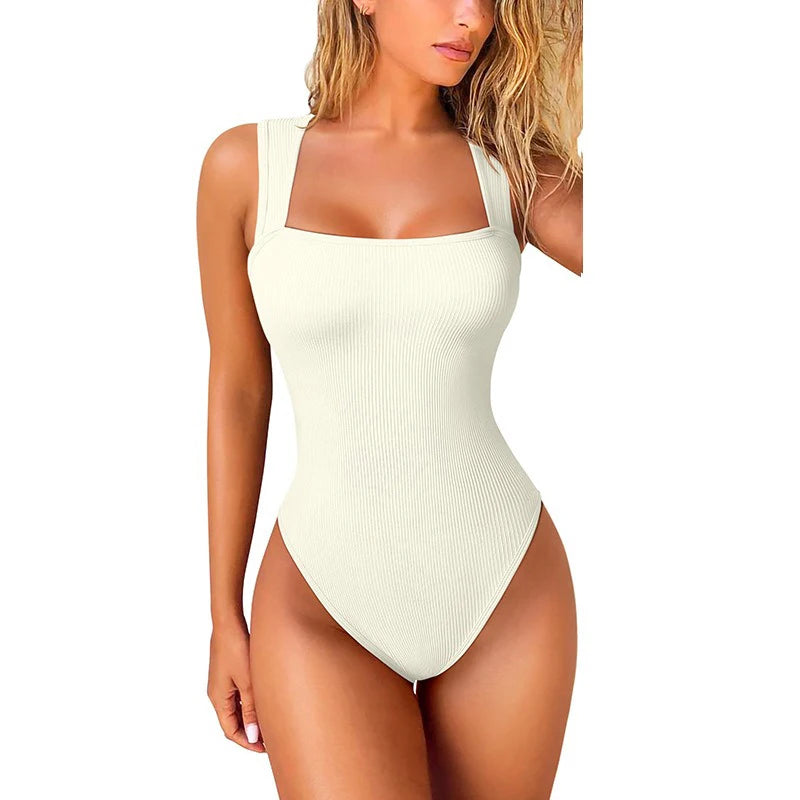 Bodysuit High Waist for Women Cupless Comfortable Square Collar Shapewear Ultra Elastic Slim Thong Shapewear Jumpsuit