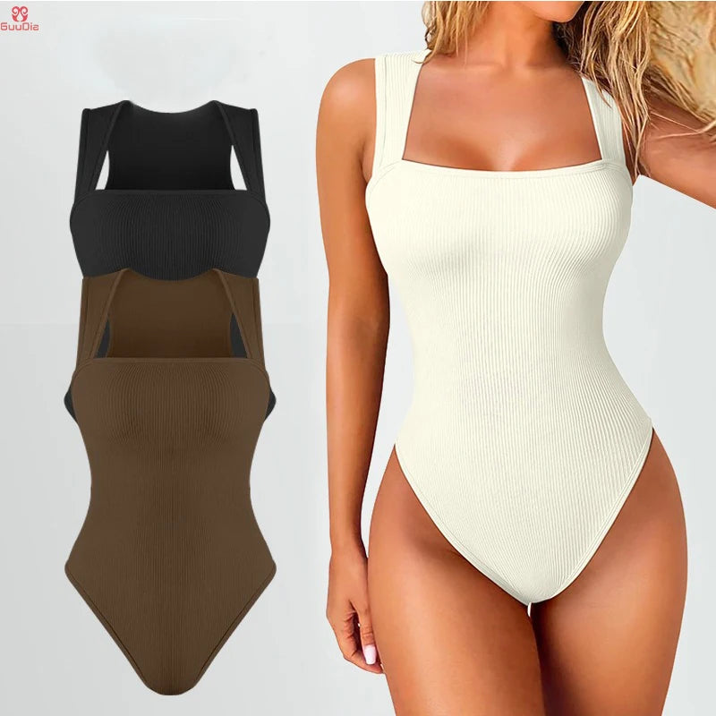 Bodysuit High Waist for Women Cupless Comfortable Square Collar Shapewear Ultra Elastic Slim Thong Shapewear Jumpsuit