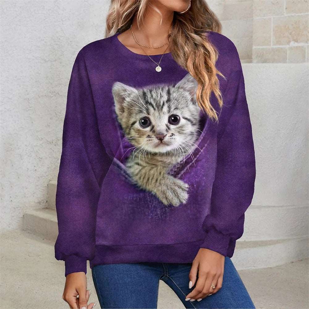 2024 Women's T-shirts Cotton Pullover Long Sleevefemale Cat Graphic 3d Print T Shirt Street Fashion Oversized Clothes Sweatshirt