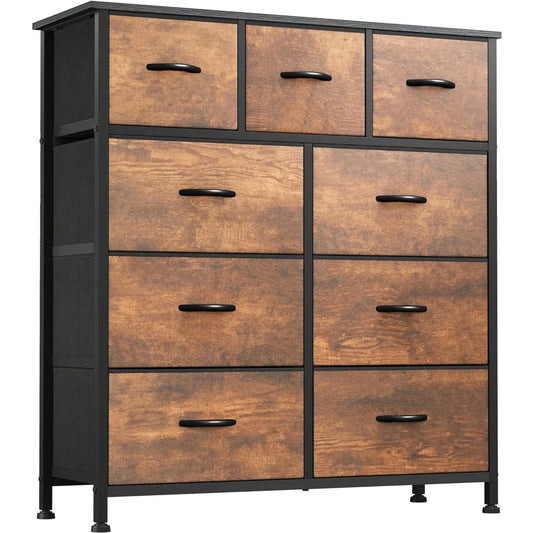 Bedroom dressing table with 9 drawers - fabric storage tower, living room high chest organizer 39.4"D x 11.8"W x 39.4"H