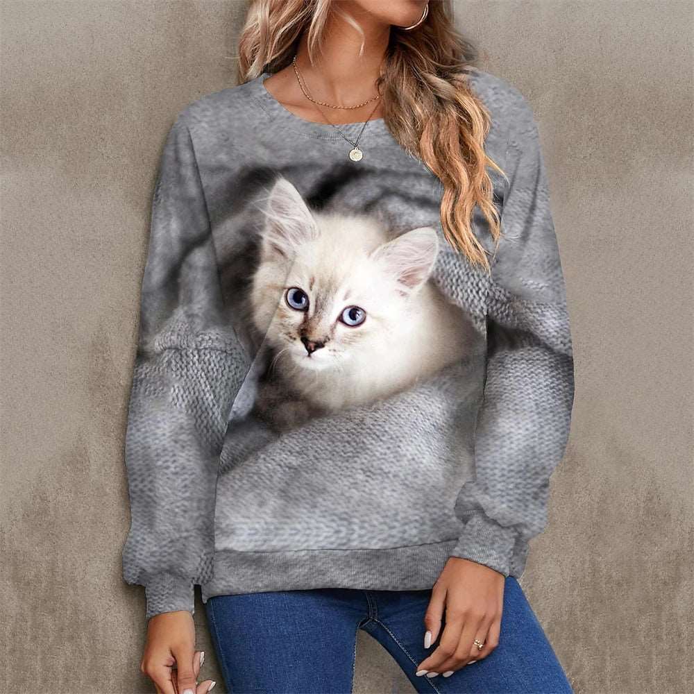 2024 Women's T-shirts Cotton Pullover Long Sleevefemale Cat Graphic 3d Print T Shirt Street Fashion Oversized Clothes Sweatshirt