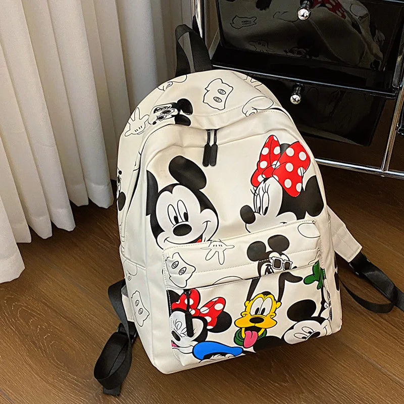 Disney Mickey PU Leather Backpack Classic Cartoon Laptop Bag Minnie Mouse Large Capacity School Bag for Women Fashion Tote Bag