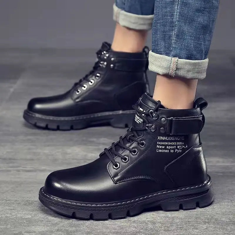 Men's High-top Fashion Shoes New Motorcycle and Ankle Boots Waterproof Boots Men Leather Shoes Men Casual Boot Bota Masculina