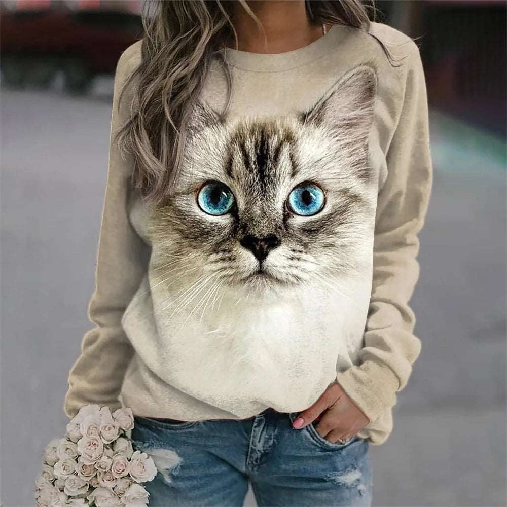 2024 Women's T-shirts Cotton Pullover Long Sleevefemale Cat Graphic 3d Print T Shirt Street Fashion Oversized Clothes Sweatshirt