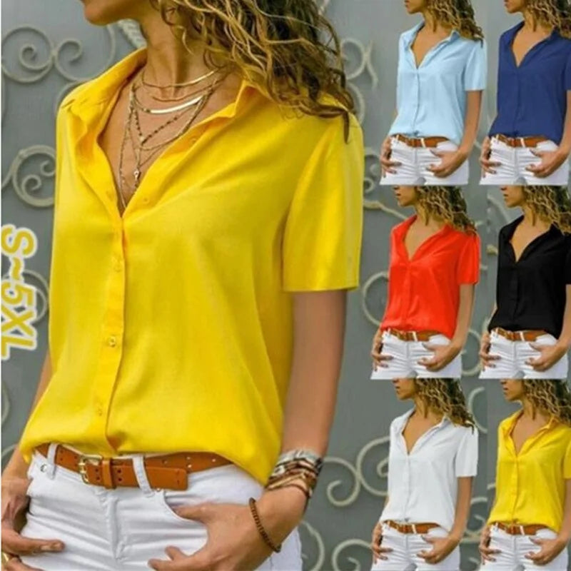 Summer Women's White Chiffon Blouse - Long Sleeve Button-Up