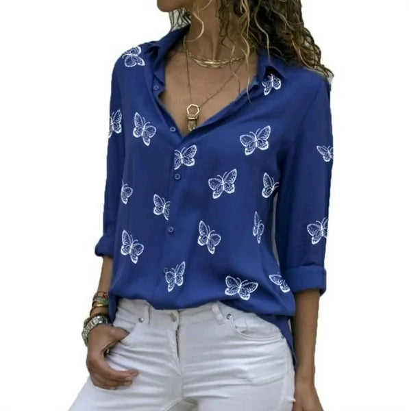 Summer Women's White Chiffon Blouse - Long Sleeve Button-Up