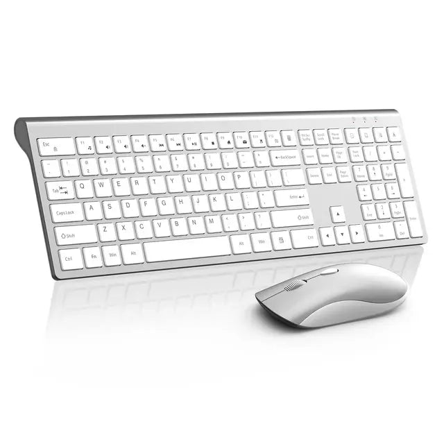 Wireless Keyboard and Mouse, Ultra Slim Full-Size Keyboard Mouse Combo with USB Receiver, Quiet Click, 2400 DPI, for Laptop PC