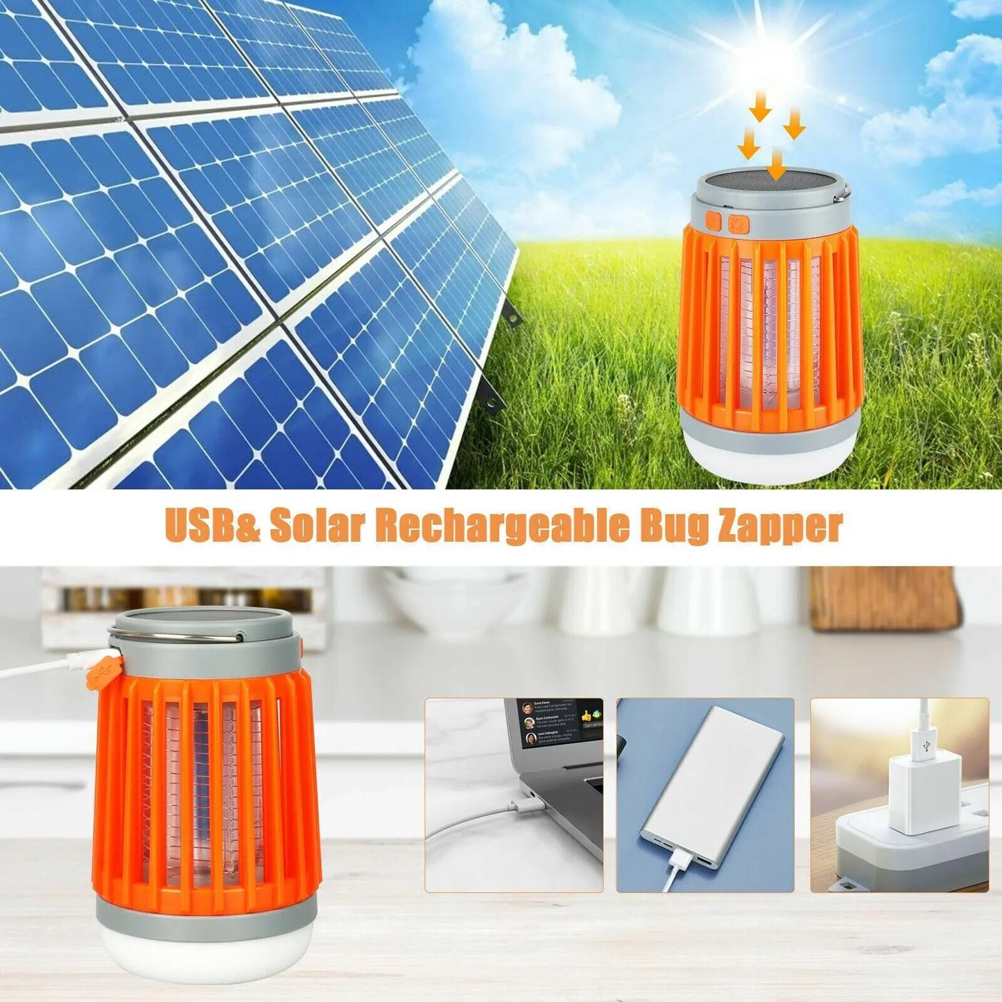 Solar USB Mosquito Light Fly Bug Insect Zapper Trap Pest Lamp