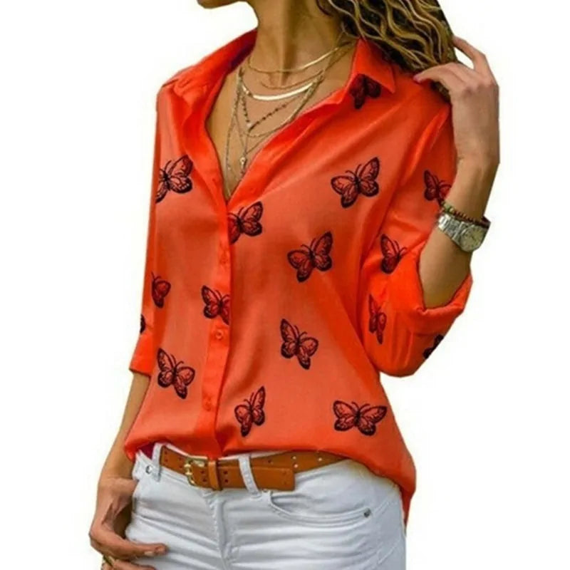 Summer Women's White Chiffon Blouse - Long Sleeve Button-Up