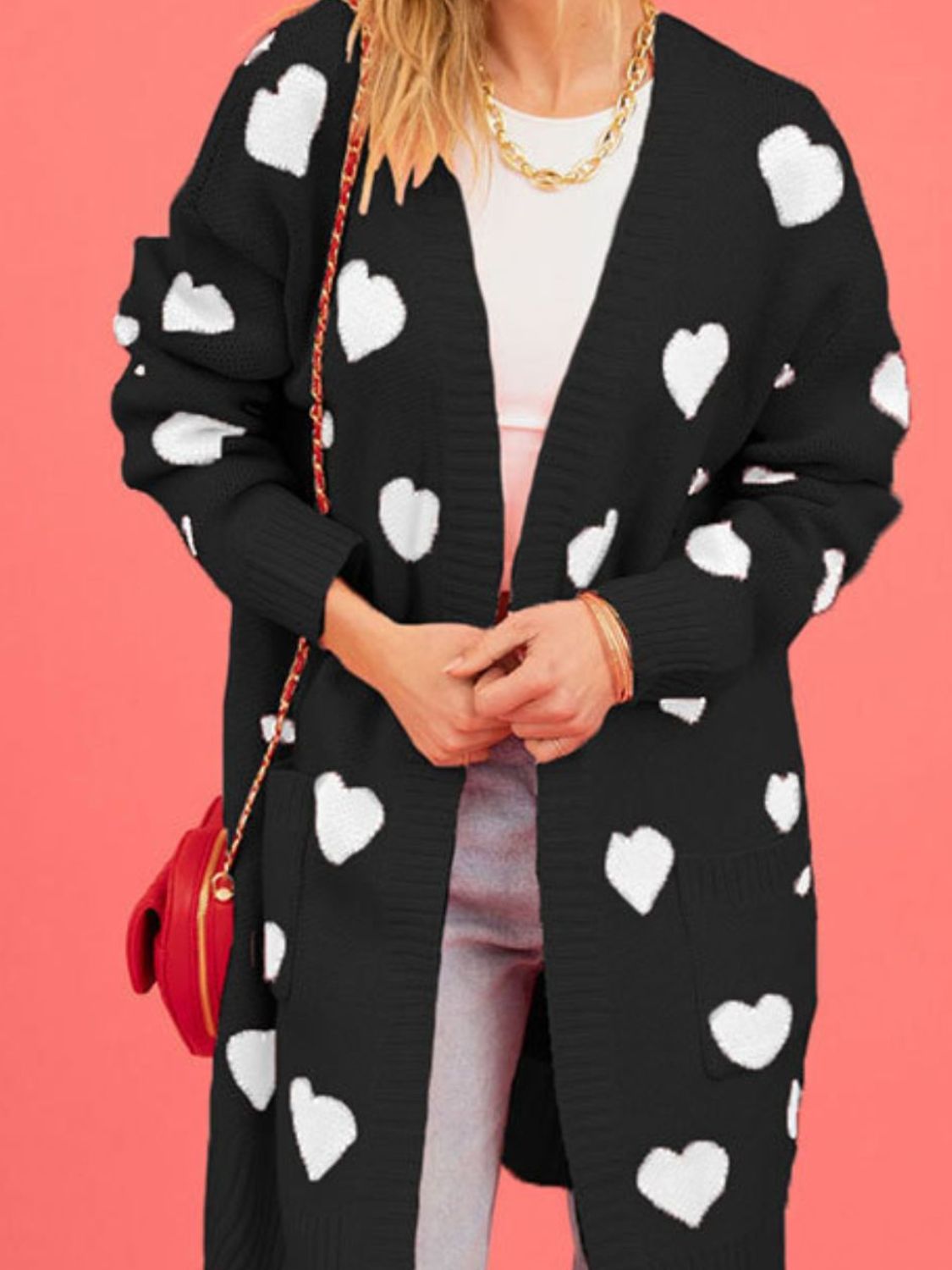 Heart Open Front Long Sleeve Cardigan