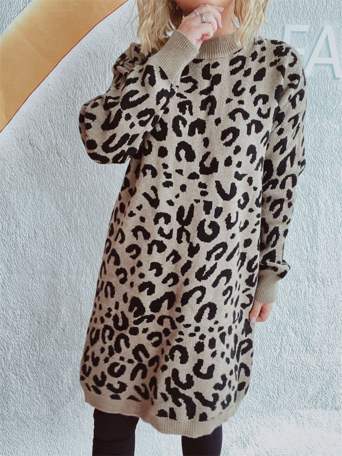 Leopard Round Neck Long Sleeve Sweater