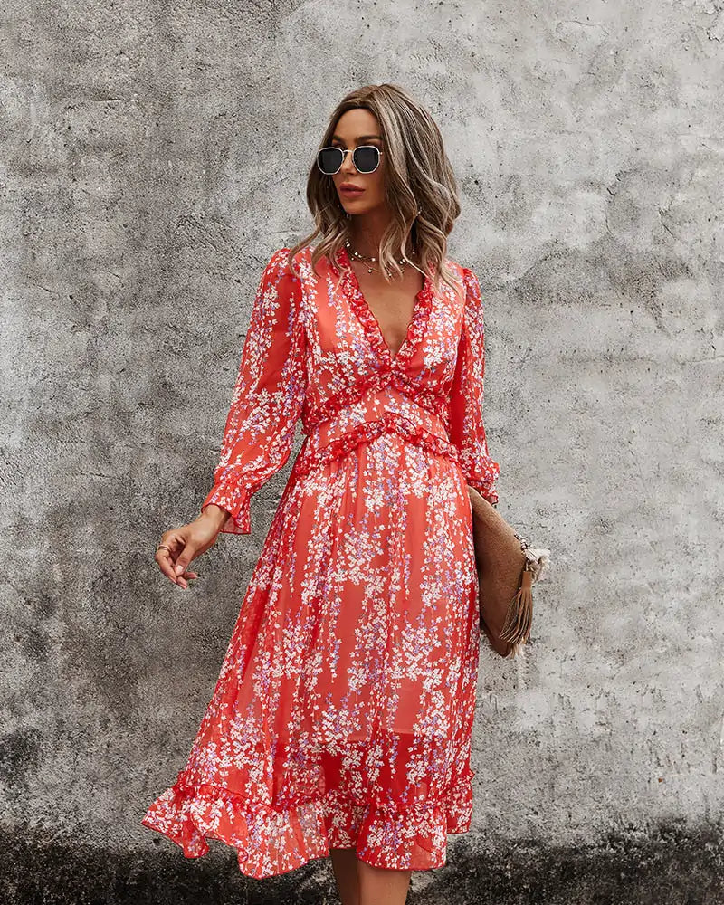 Fashion Long Sleeve Midi summer Dress