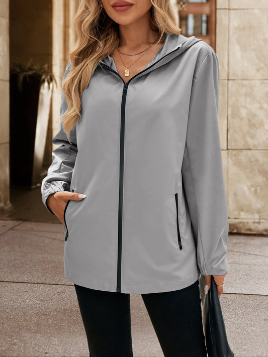 Ivy Lane Pocketed Zip Up Hooded Jacket