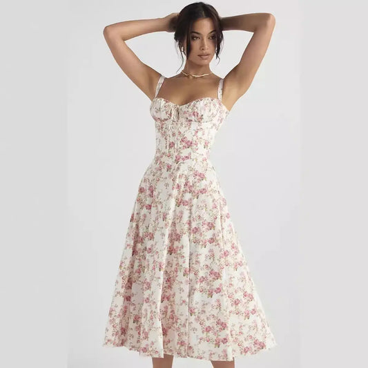 Sleeveless Elegant Flowers summer Dress