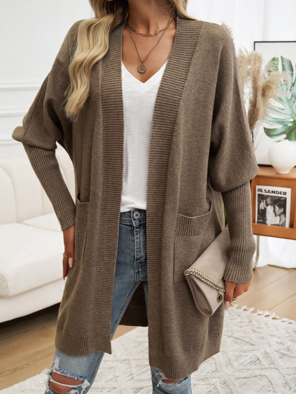 Devine Open Front Long Sleeve Cardigan