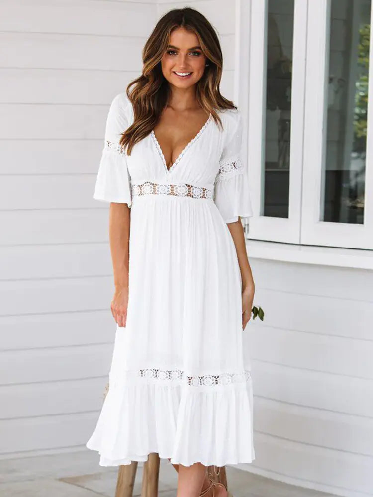 Summer Casual Long Dress Women Boho Elegant White Dress