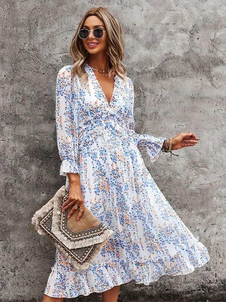 Fashion Long Sleeve Midi summer Dress