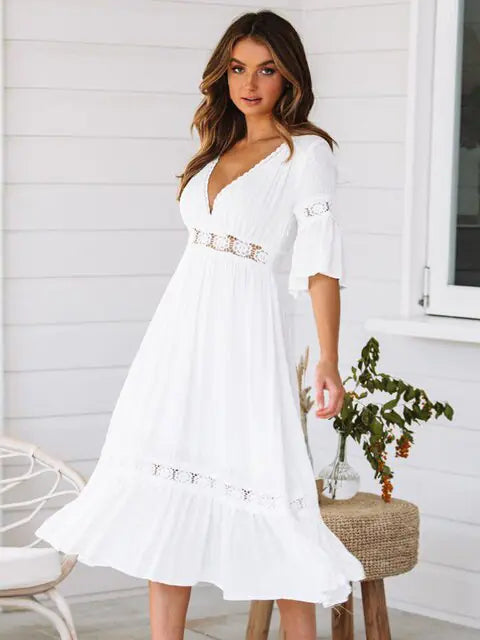 Summer Casual Long Dress Women Boho Elegant White Dress