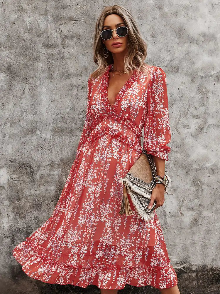 Fashion Long Sleeve Midi summer Dress