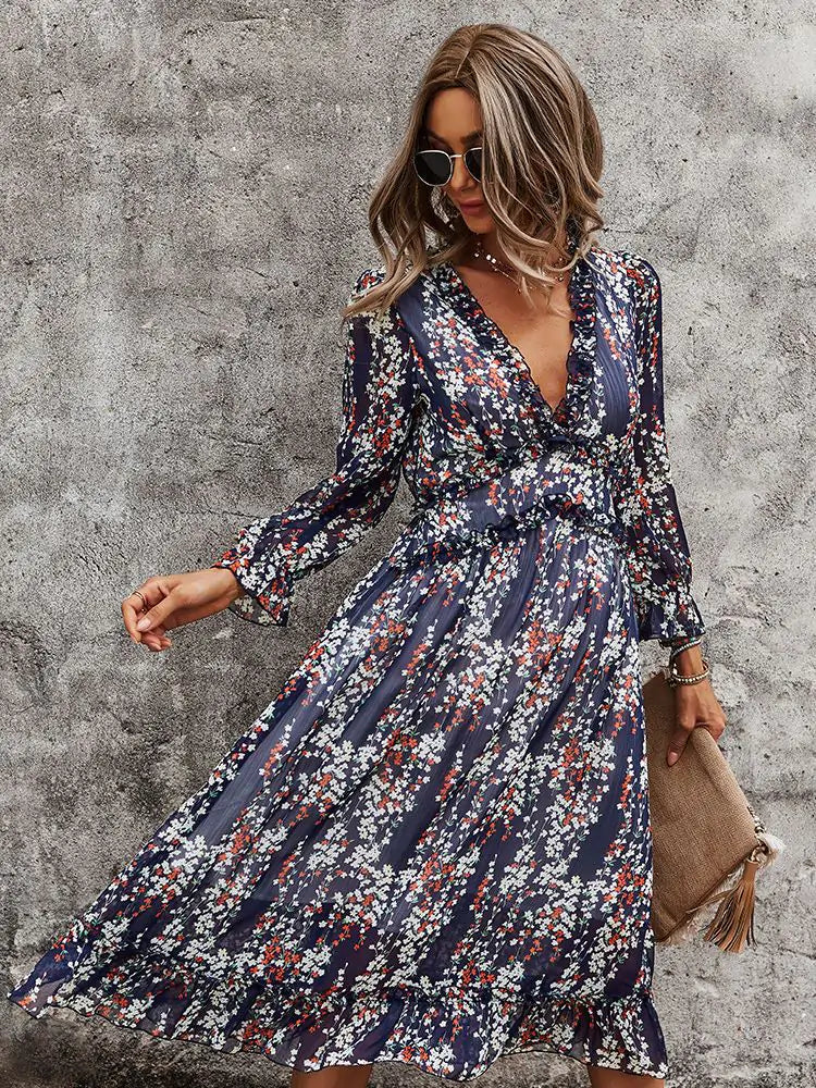 Fashion Long Sleeve Midi summer Dress