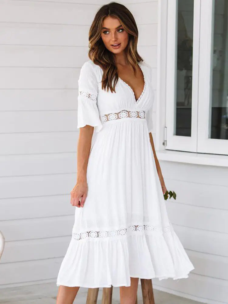 Summer Casual Long Dress Women Boho Elegant White Dress