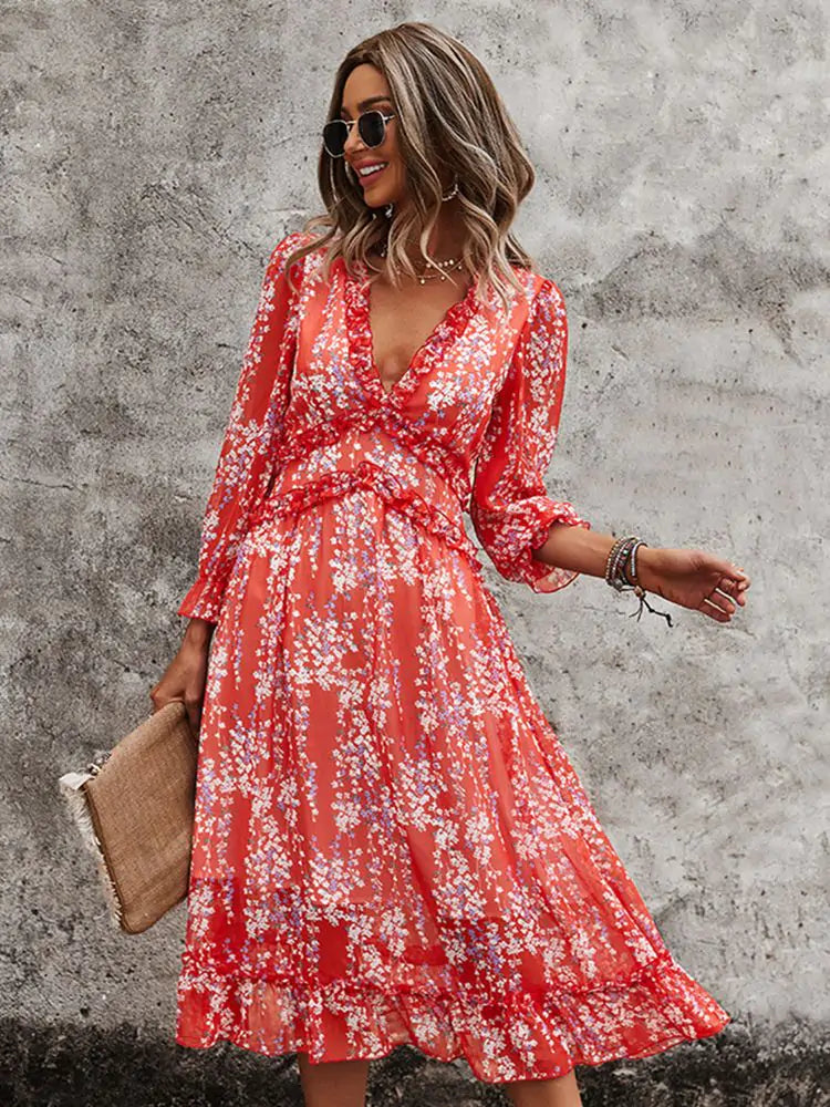 Fashion Long Sleeve Midi summer Dress