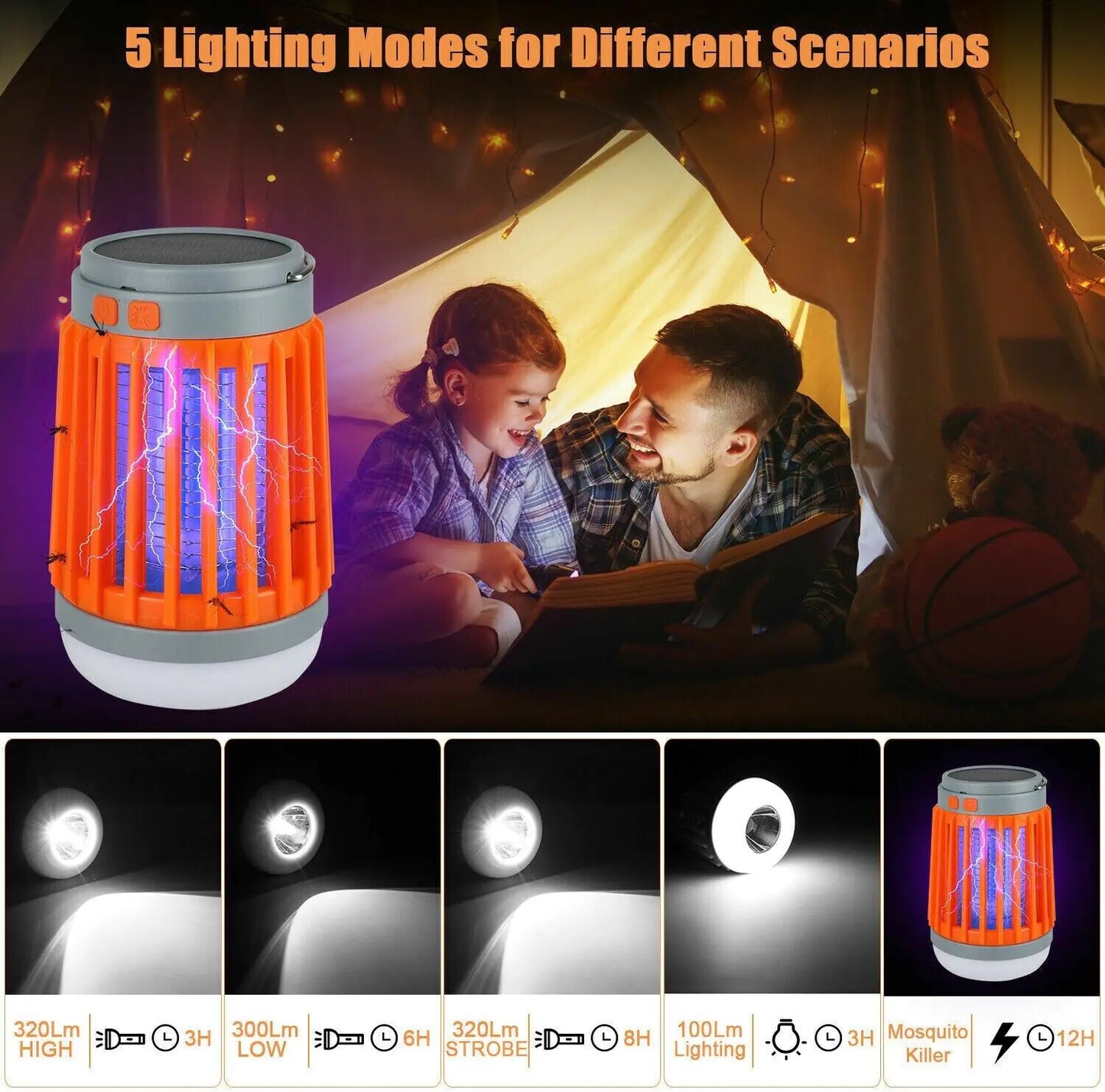 Solar USB Mosquito Light Fly Bug Insect Zapper Trap Pest Lamp