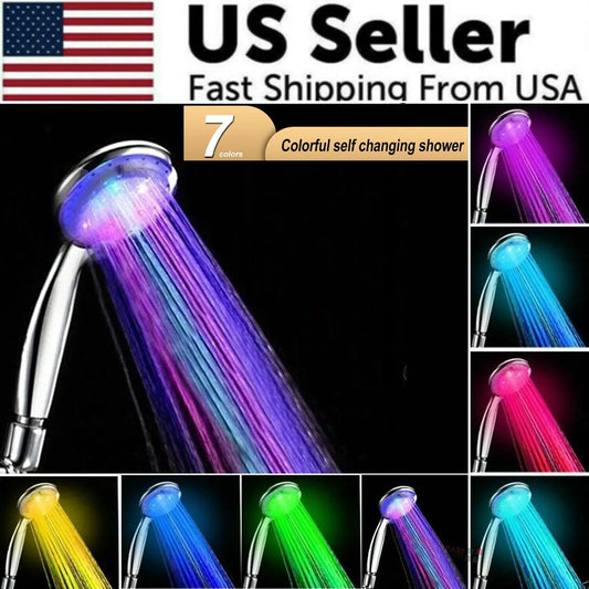 Handheld 7 Color Changing LED Light Water Bath Home Bathroom Shower Head Glow