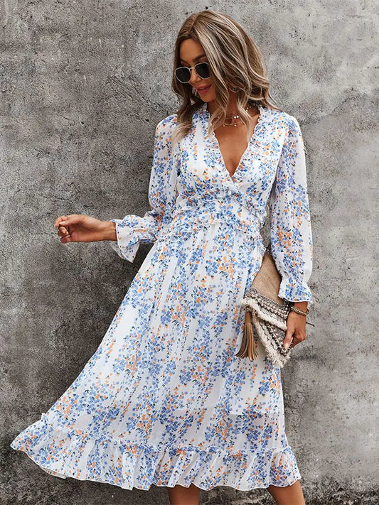 Fashion Long Sleeve Midi summer Dress