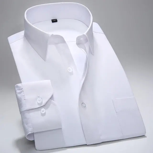 Men's cotton soft and comfortable pocket-less thin formal white work shirt business long-sleeved shirt men's slim shirt